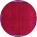 Round Machine Washable Abstract Pink Contemporary Rug, wshcon1069pnk
