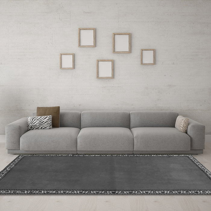 Machine Washable Abstract Gray Contemporary Rug in a Living Room,, wshcon1069gry