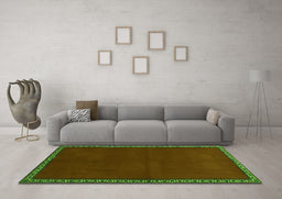 Machine Washable Abstract Green Contemporary Area Rugs in a Living Room,, wshcon1069grn