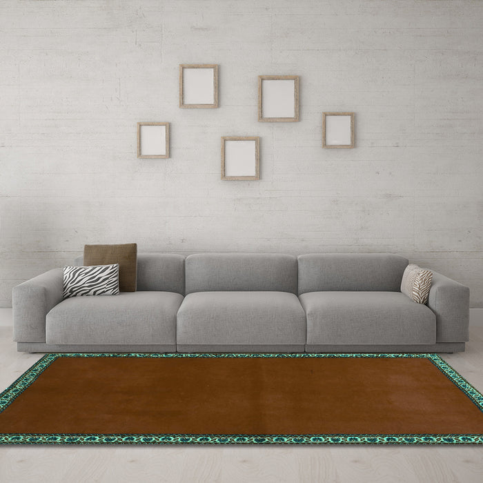 Machine Washable Abstract Turquoise Contemporary Area Rugs in a Living Room,, wshcon1069turq