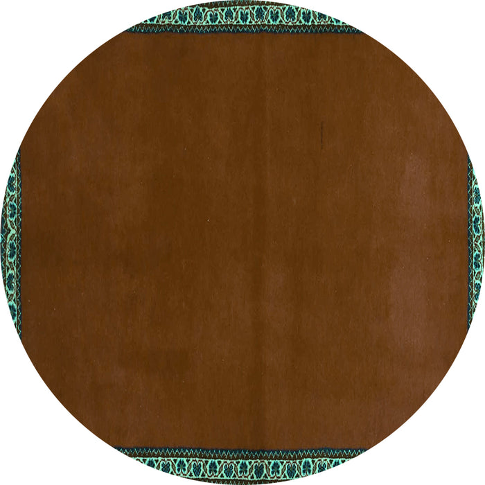Round Machine Washable Abstract Turquoise Contemporary Area Rugs, wshcon1069turq