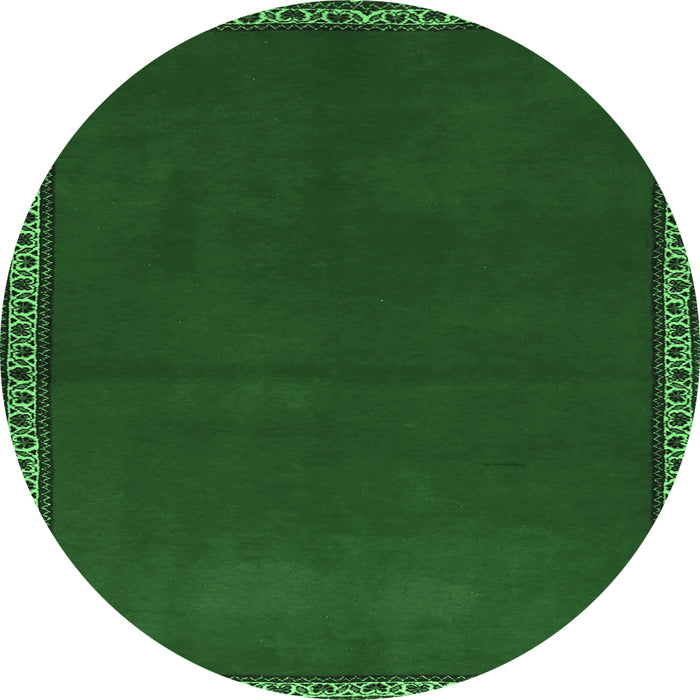 Round Machine Washable Abstract Emerald Green Contemporary Area Rugs, wshcon1069emgrn