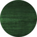 Round Machine Washable Abstract Emerald Green Contemporary Area Rugs, wshcon106emgrn