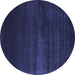 Round Abstract Blue Contemporary Rug, con106blu