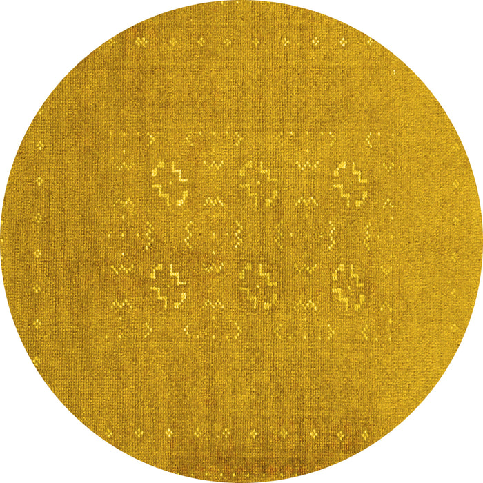 Round Machine Washable Abstract Yellow Contemporary Rug, wshcon1070yw