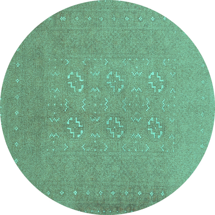 Round Machine Washable Abstract Turquoise Contemporary Area Rugs, wshcon1070turq