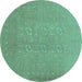 Round Abstract Turquoise Contemporary Rug, con1070turq