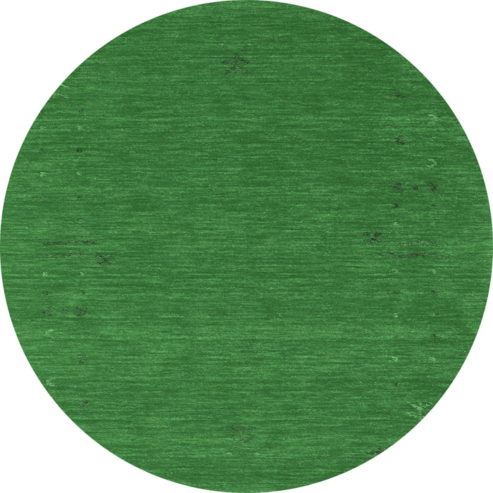 Round Machine Washable Abstract Emerald Green Contemporary Area Rugs, wshcon1071emgrn