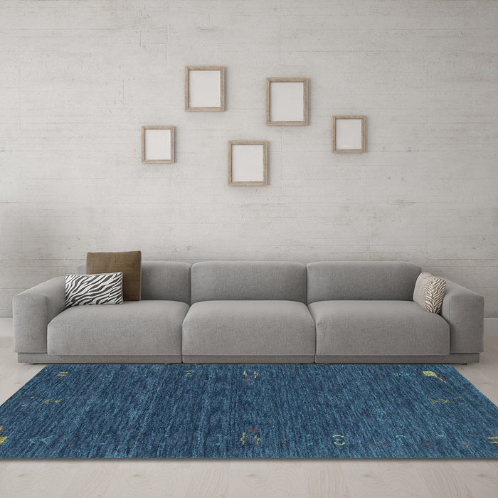 Machine Washable Abstract Turquoise Contemporary Area Rugs in a Living Room,, wshcon1073turq