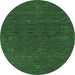 Round Machine Washable Abstract Emerald Green Contemporary Area Rugs, wshcon1073emgrn