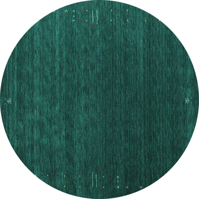 Round Machine Washable Abstract Turquoise Contemporary Area Rugs, wshcon1077turq