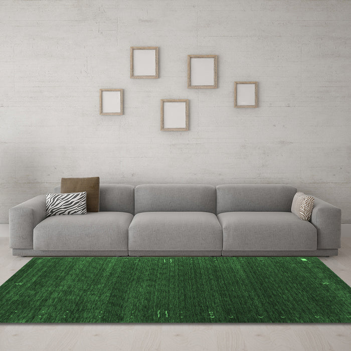 Machine Washable Abstract Emerald Green Contemporary Area Rugs in a Living Room,, wshcon1077emgrn