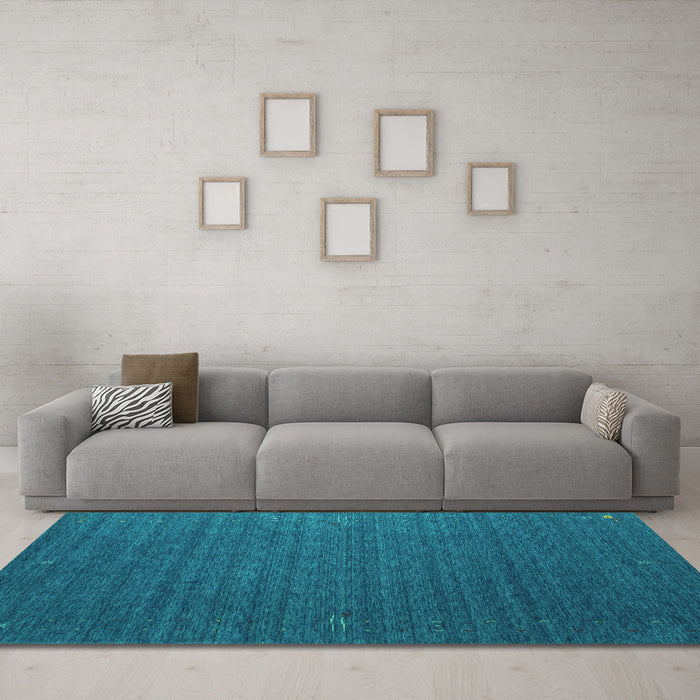 Machine Washable Abstract Turquoise Contemporary Area Rugs in a Living Room,, wshcon1078turq