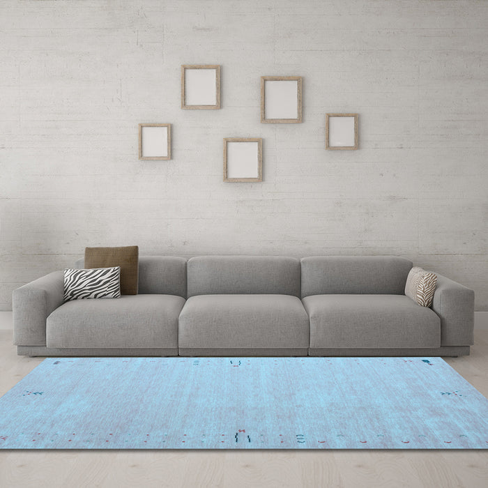 Machine Washable Abstract Light Blue Contemporary Rug in a Living Room, wshcon1079lblu