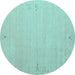 Round Abstract Turquoise Contemporary Rug, con1079turq