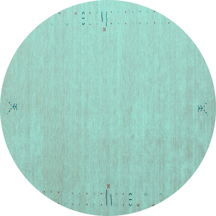Round Machine Washable Abstract Turquoise Contemporary Area Rugs, wshcon1079turq