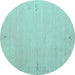 Round Machine Washable Abstract Turquoise Contemporary Area Rugs, wshcon1079turq