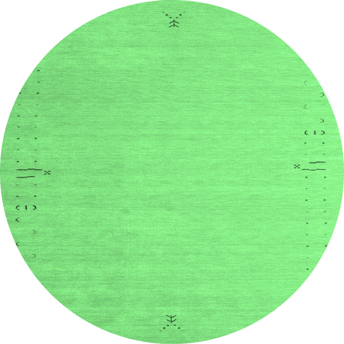 Round Machine Washable Abstract Emerald Green Contemporary Area Rugs, wshcon1079emgrn