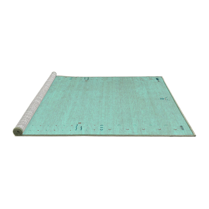 Sideview of Machine Washable Abstract Turquoise Contemporary Area Rugs, wshcon1079turq