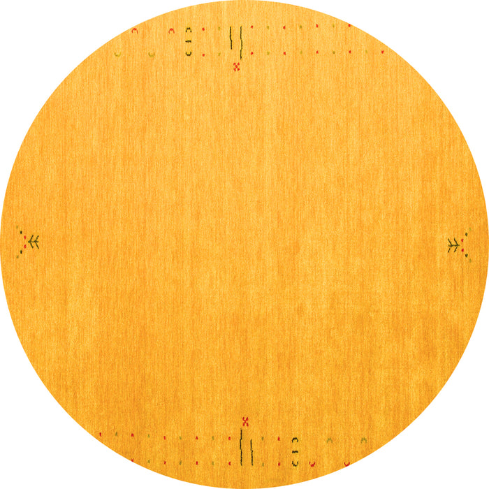 Round Machine Washable Abstract Yellow Contemporary Rug, wshcon1079yw