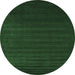 Round Machine Washable Abstract Emerald Green Contemporary Area Rugs, wshcon107emgrn