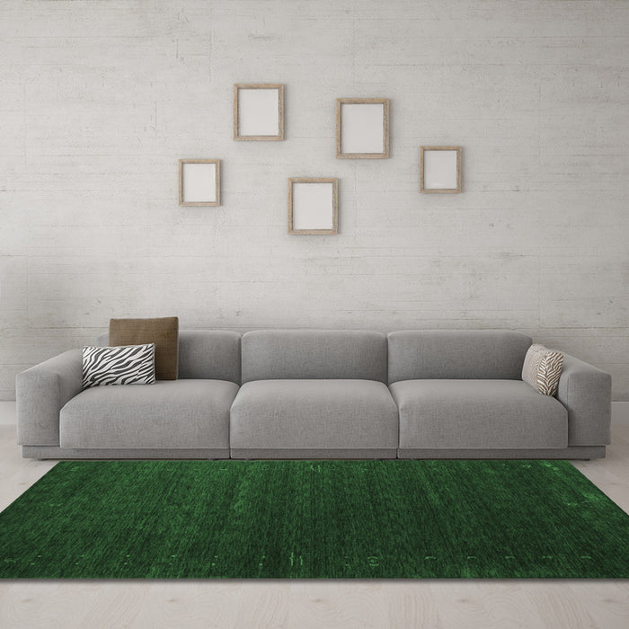 Machine Washable Abstract Emerald Green Contemporary Area Rugs in a Living Room,, wshcon1080emgrn