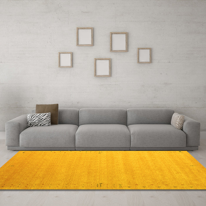 Machine Washable Abstract Yellow Contemporary Rug in a Living Room, wshcon1081yw