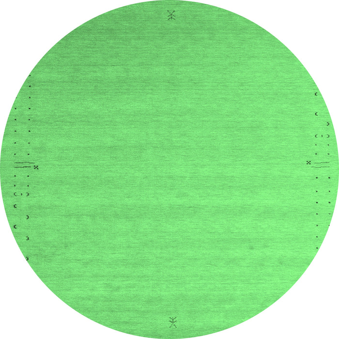 Round Machine Washable Abstract Emerald Green Contemporary Area Rugs, wshcon1081emgrn
