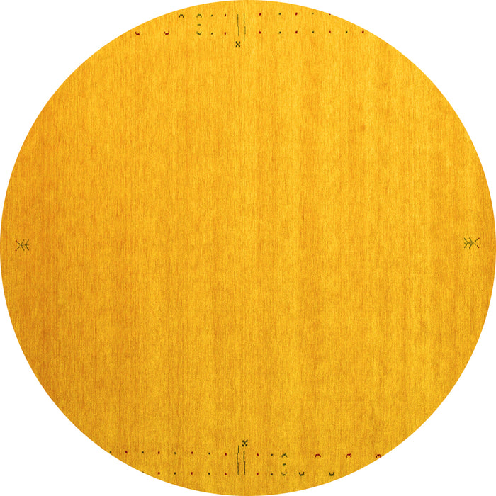Round Machine Washable Abstract Yellow Contemporary Rug, wshcon1081yw