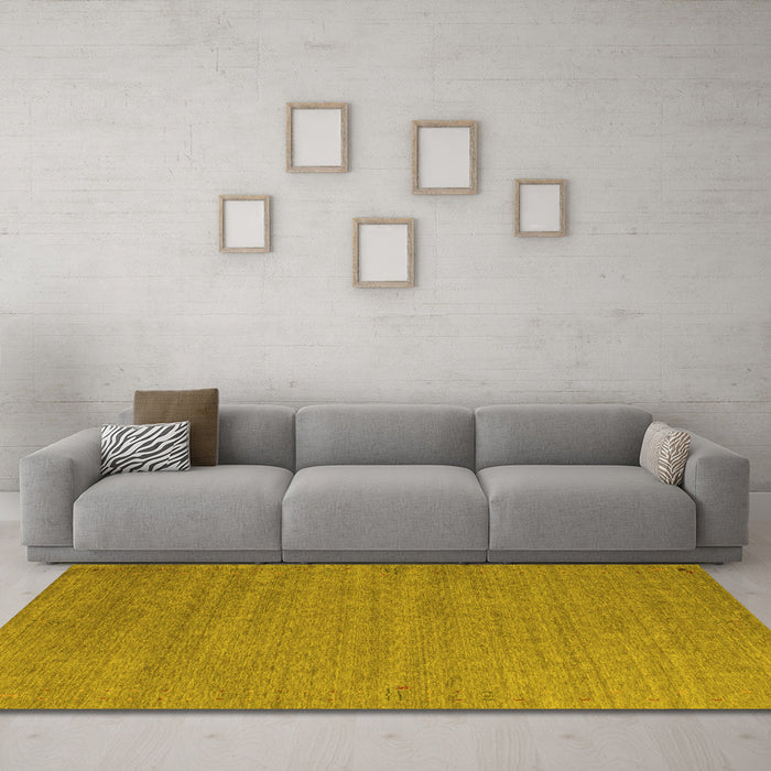 Machine Washable Abstract Yellow Contemporary Rug in a Living Room, wshcon1083yw