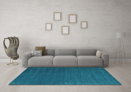 Machine Washable Abstract Turquoise Contemporary Area Rugs in a Living Room,, wshcon1085turq