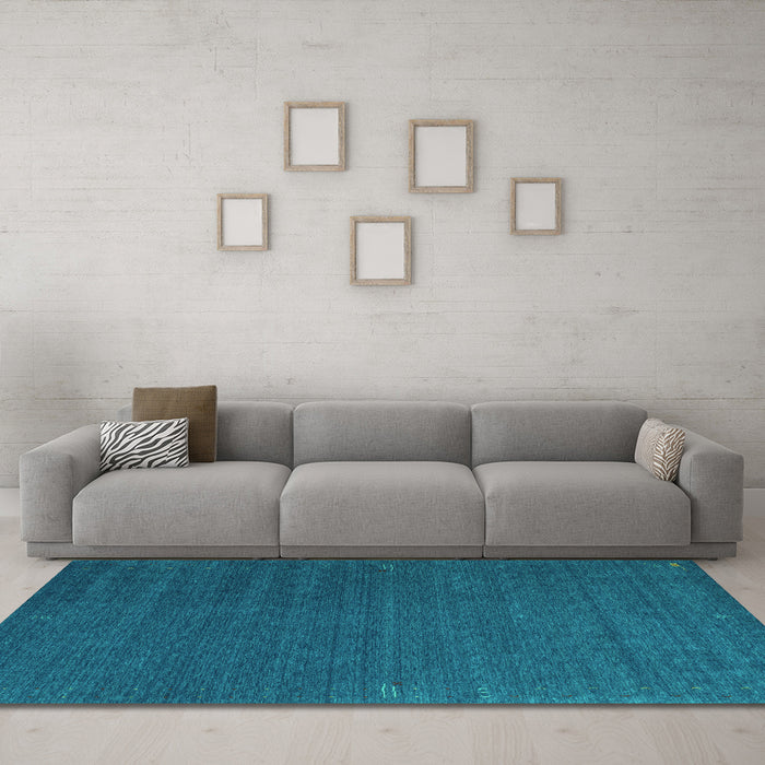 Machine Washable Abstract Turquoise Contemporary Area Rugs in a Living Room,, wshcon1085turq