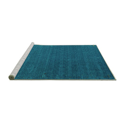 Sideview of Machine Washable Abstract Turquoise Contemporary Area Rugs, wshcon1085turq
