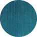 Round Machine Washable Abstract Turquoise Contemporary Area Rugs, wshcon1085turq