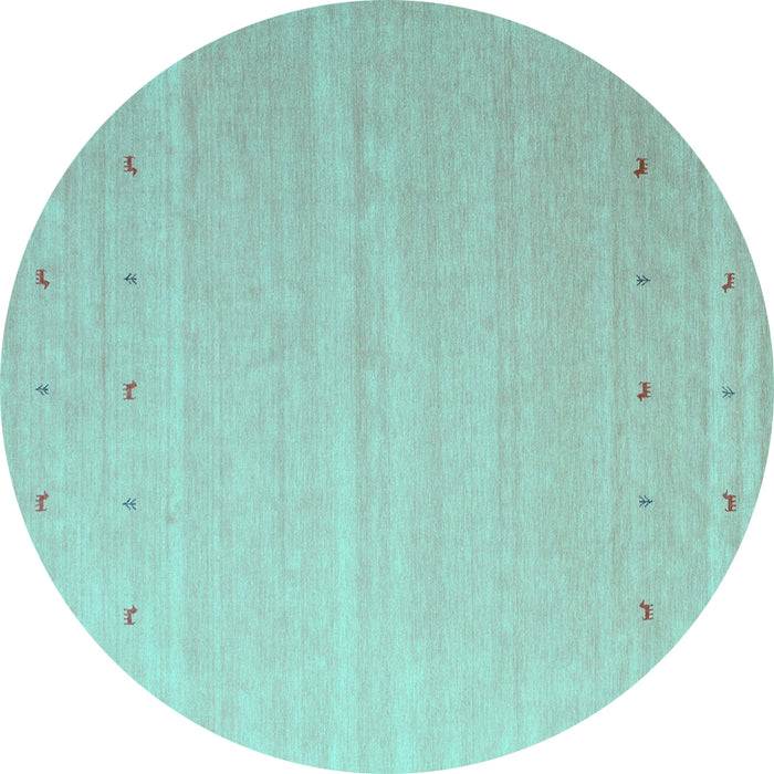 Round Machine Washable Abstract Turquoise Contemporary Area Rugs, wshcon1087turq
