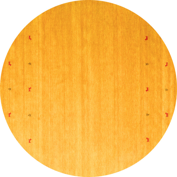 Round Abstract Yellow Contemporary Rug, con1087yw