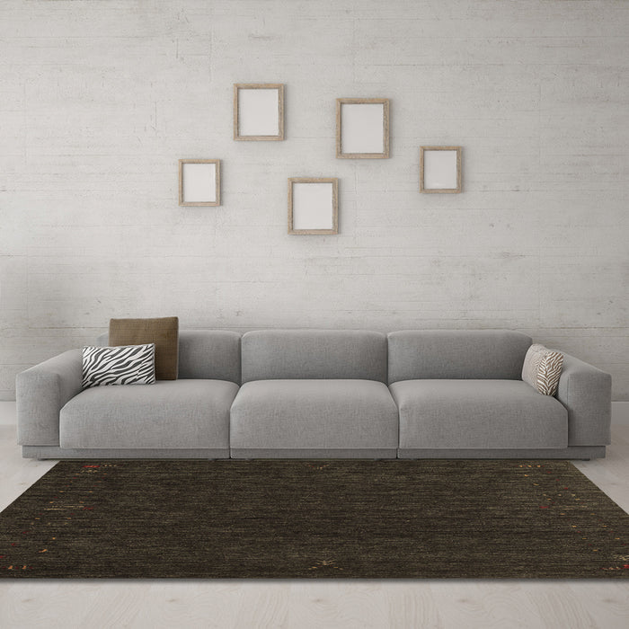 Machine Washable Abstract Brown Contemporary Rug in a Living Room,, wshcon1088brn