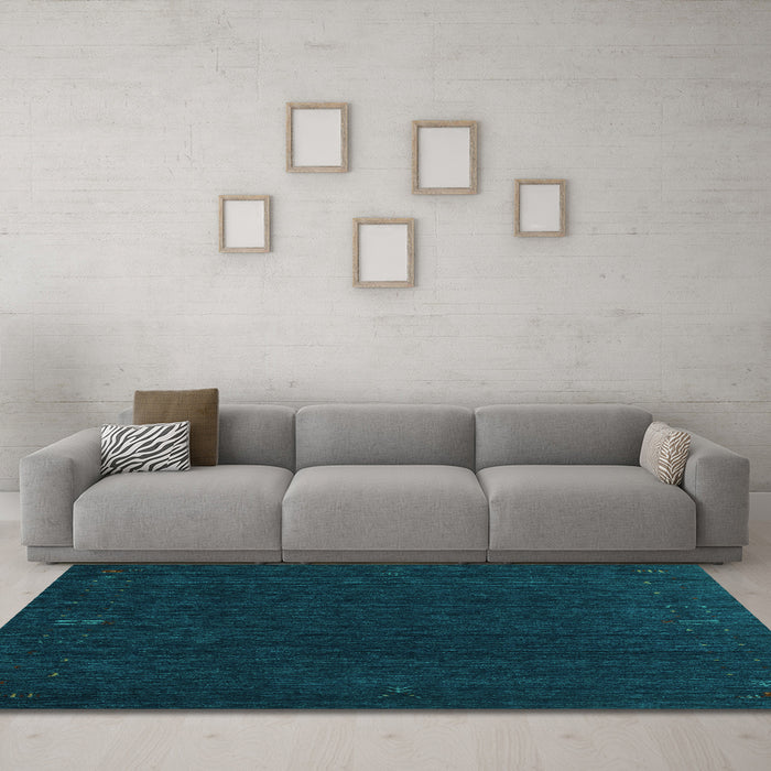 Machine Washable Abstract Turquoise Contemporary Area Rugs in a Living Room,, wshcon1088turq