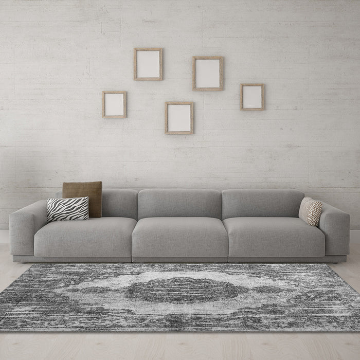 Machine Washable Abstract Gray Contemporary Rug in a Living Room,, wshcon1091gry