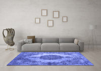Machine Washable Abstract Blue Contemporary Rug, wshcon1091blu