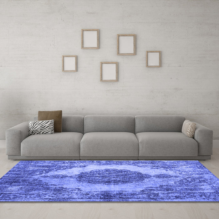 Machine Washable Abstract Blue Contemporary Rug in a Living Room, wshcon1091blu
