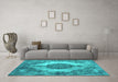 Machine Washable Abstract Turquoise Contemporary Area Rugs in a Living Room,, wshcon1091turq