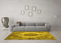 Machine Washable Abstract Yellow Contemporary Rug, wshcon1091yw