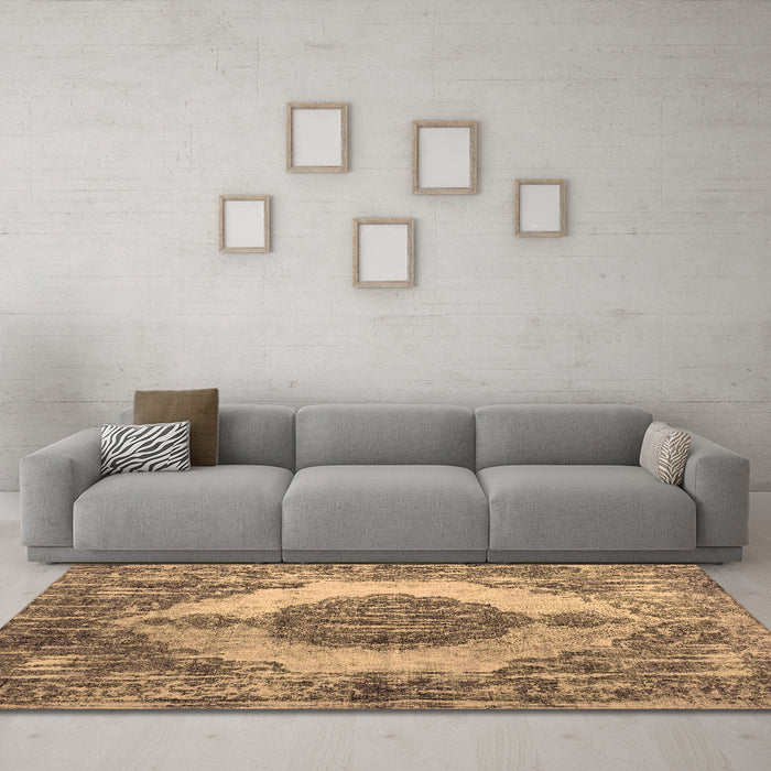 Machine Washable Abstract Brown Contemporary Rug in a Living Room,, wshcon1091brn
