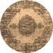 Round Abstract Brown Contemporary Rug, con1091brn