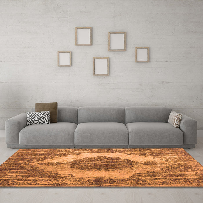 Machine Washable Abstract Orange Contemporary Area Rugs in a Living Room, wshcon1091org