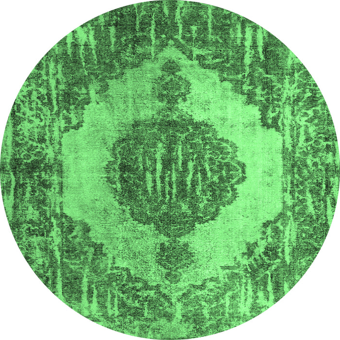 Round Machine Washable Abstract Emerald Green Contemporary Area Rugs, wshcon1091emgrn