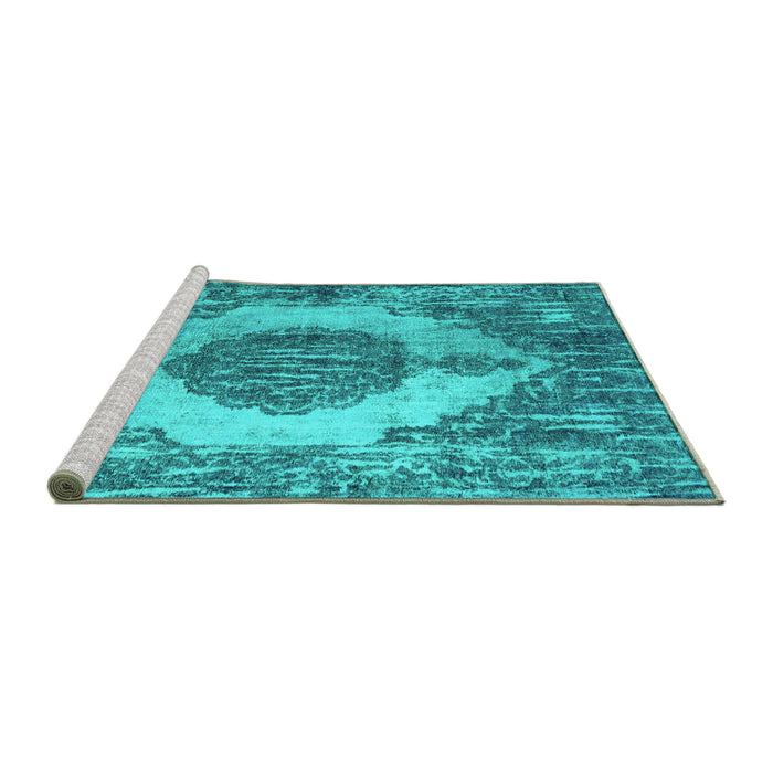 Sideview of Machine Washable Abstract Turquoise Contemporary Area Rugs, wshcon1091turq