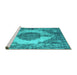 Sideview of Machine Washable Abstract Turquoise Contemporary Area Rugs, wshcon1091turq