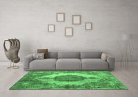 Machine Washable Abstract Emerald Green Contemporary Rug, wshcon1091emgrn